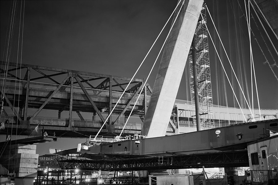 Boston Big Dig Zakim Bridge South Tower ,Start of Deck Structure Extending towards North Tower Construction