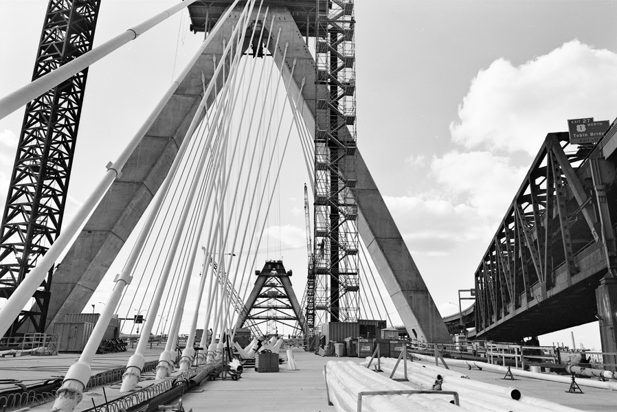 Boston Big Dig Zakim Bridge South Tower in Foreground Construction