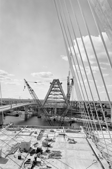 Boston Big Dig Zakim Bridge North Tower from the South Tower Construction