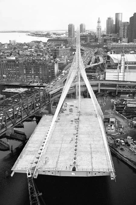 Boston Big Dig Zakim Bridge South Tower from the North Tower Construction