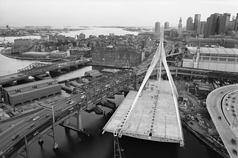 Boston Big Dig Zakim Bridge South Tower from the North Tower Construction