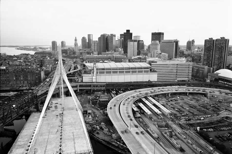 Boston Big Dig Zakim Bridge from the North TowerLeverett Circle Connector at Right Construction