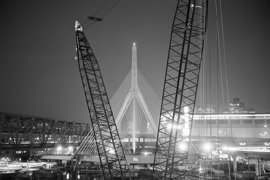 Boston Big Dig Zakim Bridge View of South Tower Construction