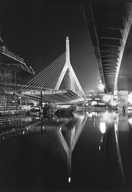 Boston Big Dig Zakim Bridge South Tower and Span,Leverett Circle Connector at Right Construction