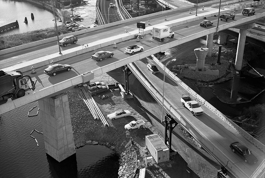 Boston Big Dig From the Zakim Bridge Upper Road is the Leverett Circle Connector Construction