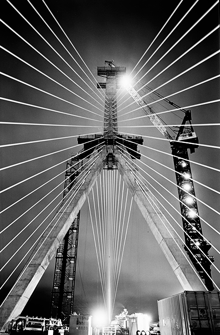 Boston Big Dig Zakim Bridge North Tower Note Access Stair to Left of Structure Construction