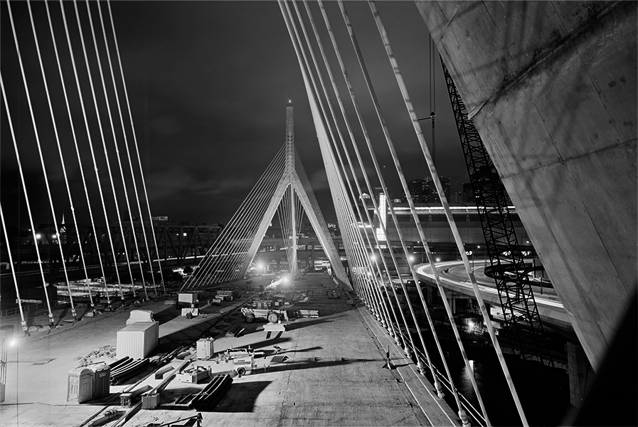 Boston Big Dig Zakim Bridge Starting Climb of North Tower Construction