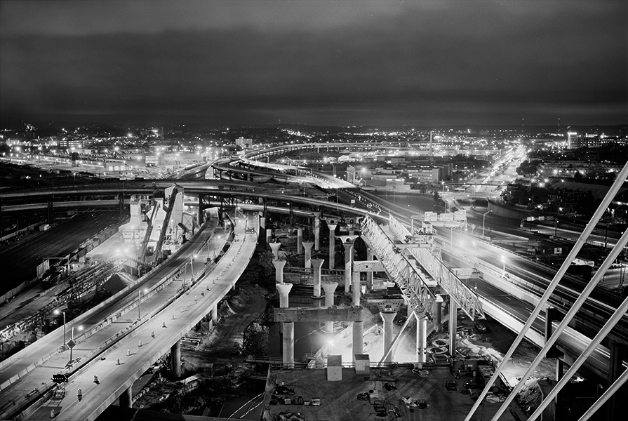 Boston Big Dig Zakim Bridge , View to North from the Crotch-Level Platform Construction