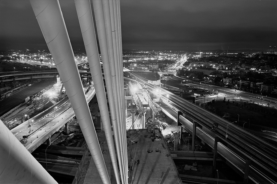 Boston Big Dig Zakim Bridge , View to North from the Crotch-Level Platform Construction