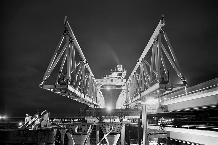 Boston Big Dig Near the Zakim Bridge Machine Constructing Ramps North of Bridge Construction