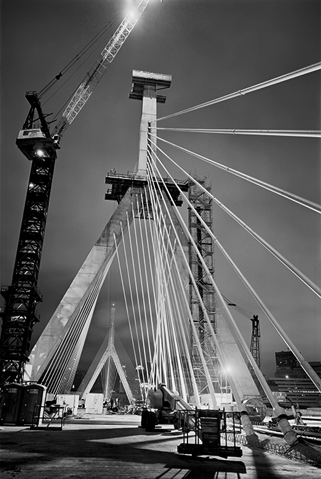 Boston Big Dig Zakim Bridge North Tower in Foreground Construction