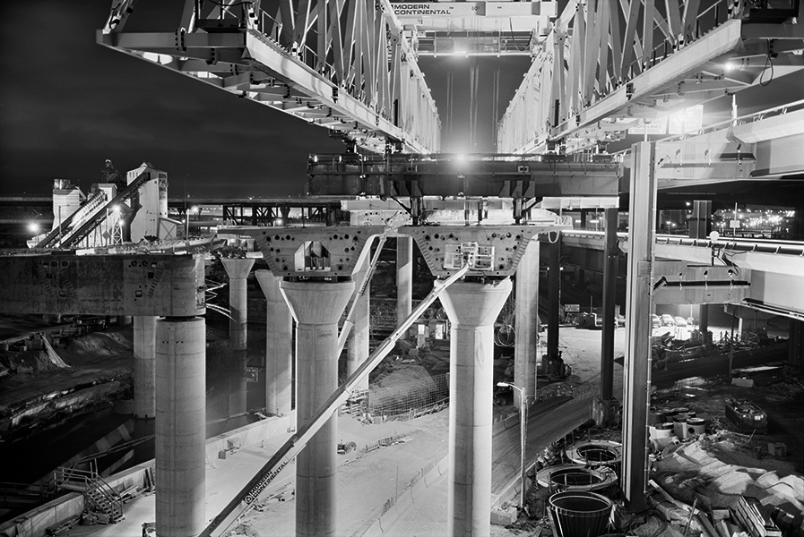 Boston Big Dig Near the Zakim Bridge Machine Constructing Ramps North of Bridge Construction