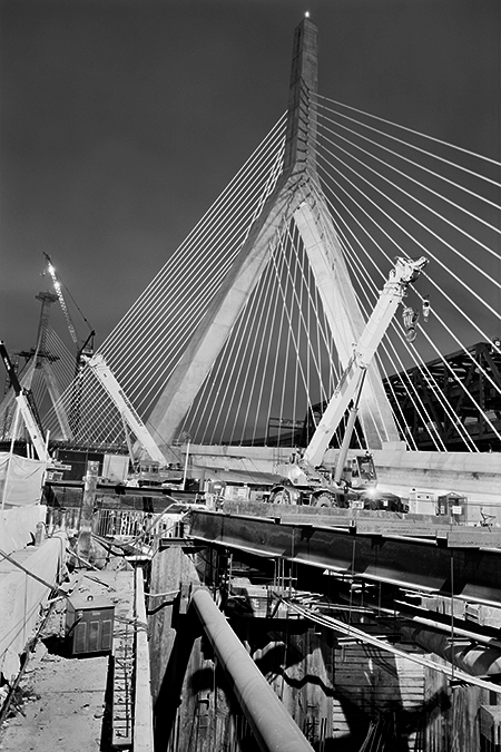 Boston Big Dig Zakim Bridge South Tower in Foreground Construction