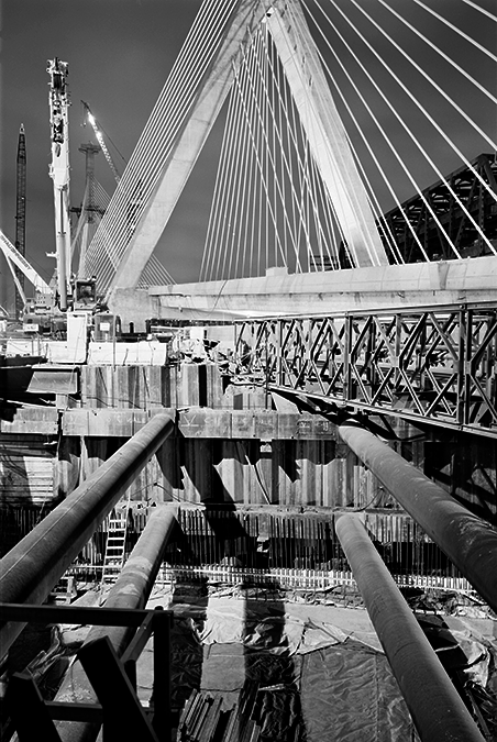 Boston Big Dig Zakim Bridge Near the South Tower Construction