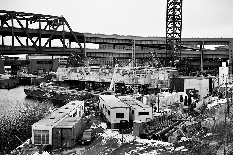 Boston Big Dig Zakim Bridge Base of South Tower Construction