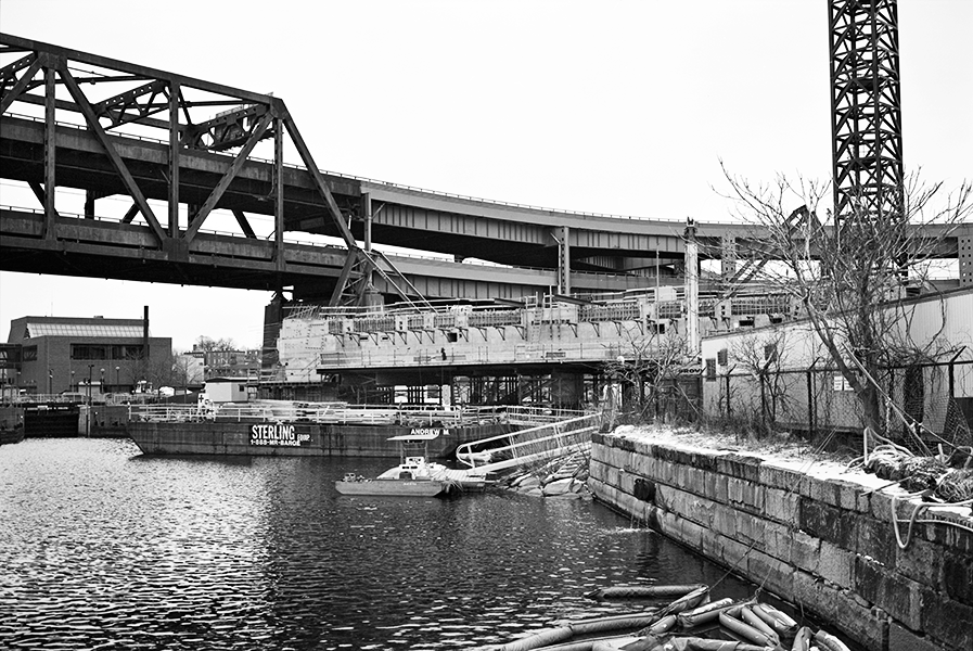 Boston Big Dig Zakim Bridge Base of South Tower Construction